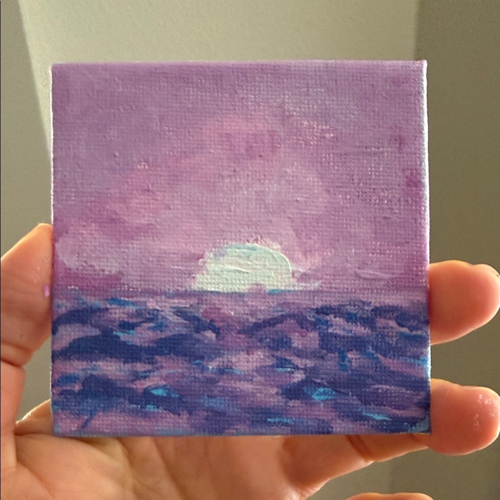 Original Acrylic Serene Purple and Blue Ocean Miniature Painting/Magnet 3x3’